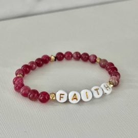 Red faith handmade bead bracelet, Christian jewelry for women, featuring red beads and faith charm, perfect for gifts or daily wear