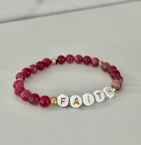 Red faith handmade bead bracelet, Christian jewelry for women, featuring red beads and faith charm, perfect for gifts or daily wear