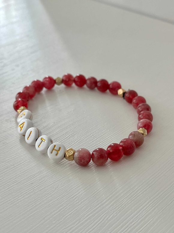 Red faith handmade bead bracelet, Christian jewelry for women, featuring red beads and faith charm, perfect for gifts or daily wear