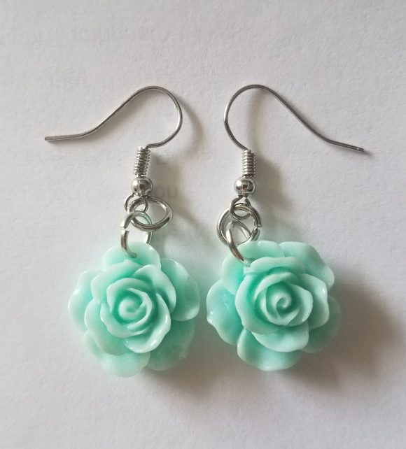 Mint Rose Dangle Earrings