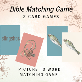 Bible matching picture to picture and picture to word card game.