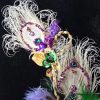 Formal Mardi Gras extra Fancy Lapel Pin, Boutonniere, Corsage | Peacock Bling Glam Long Exquisite Crescent shaped | White Purple Green Gold - Image 2