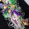 Formal Mardi Gras extra Fancy Lapel Pin, Boutonniere, Corsage | Peacock Bling Glam Long Exquisite Crescent shaped | White Purple Green Gold - Image 4