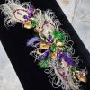 Formal Mardi Gras extra Fancy Lapel Pin, Boutonniere, Corsage | Peacock Bling Glam Long Exquisite Crescent shaped | White Purple Green Gold - Image 5