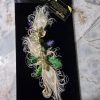 Formal Mardi Gras extra Fancy Lapel Pin, Boutonniere, Corsage | Peacock Bling Glam Long Exquisite Crescent shaped | White Purple Green Gold - Image 6