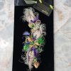 Formal Mardi Gras extra Fancy Lapel Pin, Boutonniere, Corsage | Peacock Bling Glam Long Exquisite Crescent shaped | White Purple Green Gold - Image 8
