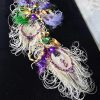 Formal Mardi Gras extra Fancy Lapel Pin, Boutonniere, Corsage | Peacock Bling Glam Long Exquisite Crescent shaped | White Purple Green Gold - Image 9