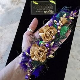 Mardi Gras Theme Lapel pin, Boutonniere, Corsage | Formal Fun Fashion accs. | Purple Green Gold | Keepsake | Unisex | Prom Wedding Event