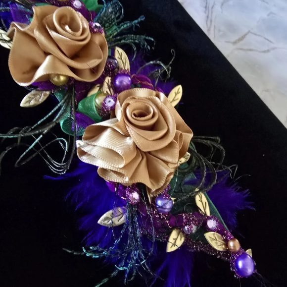 Mardi Gras Theme Lapel pin, Boutonniere, Corsage | Formal Fun Fashion accs. | Purple Green Gold | Keepsake | Unisex | Prom Wedding Event