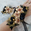 Prom 2024 Hoco, Wedding - Exquisite Wrist Corsage Boutonniere - Champagne Black Gold Topaz Bling and Glam - Event fashion jewelry gift