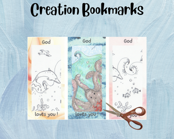 God's Creation Bookmarks (DIGITAL FILES), Creation Coloring Bookmarks, Giraffe Bookmark, Sun and Moon Bookmarks - Image 2