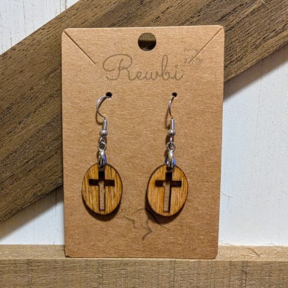 Wood cross earrings