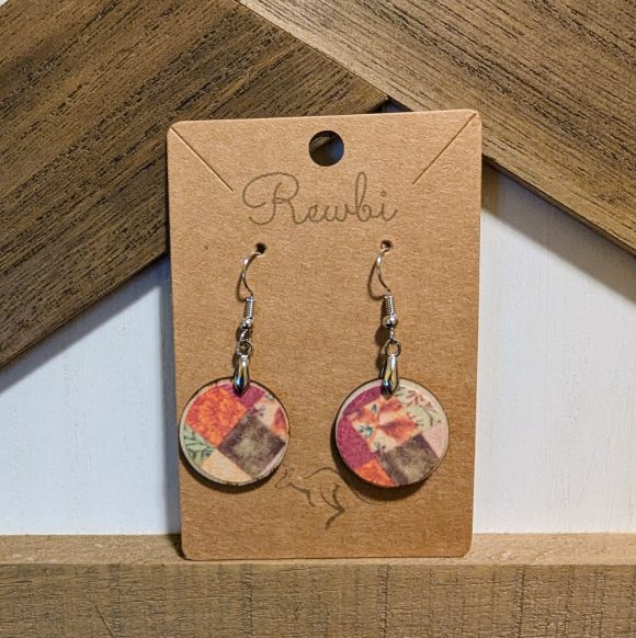 Quilt Decoupage Wooden Circle Earrings - Image 2