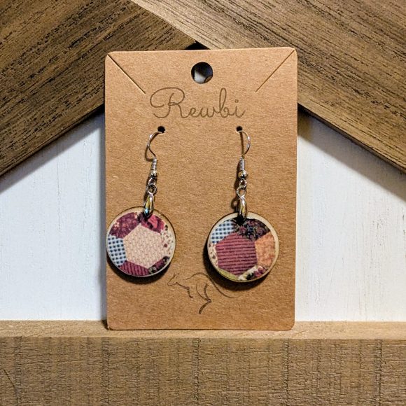 Quilt Decoupage Wooden Circle Earrings - Image 3