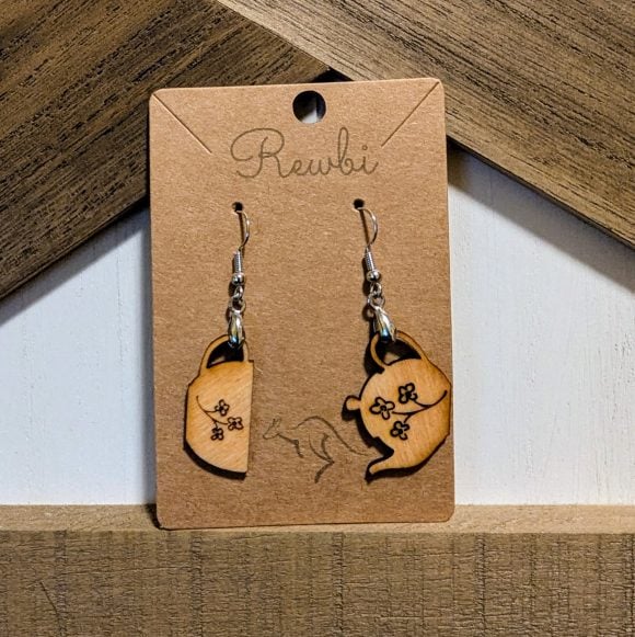 Teapot and Tea Cup Wood Earrings