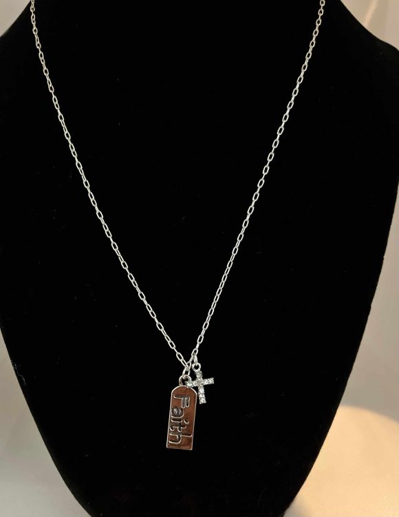 Silver Necklace – Sterling Cross Pendant with Faith & Cross Charms | Christian Jewelry Gift