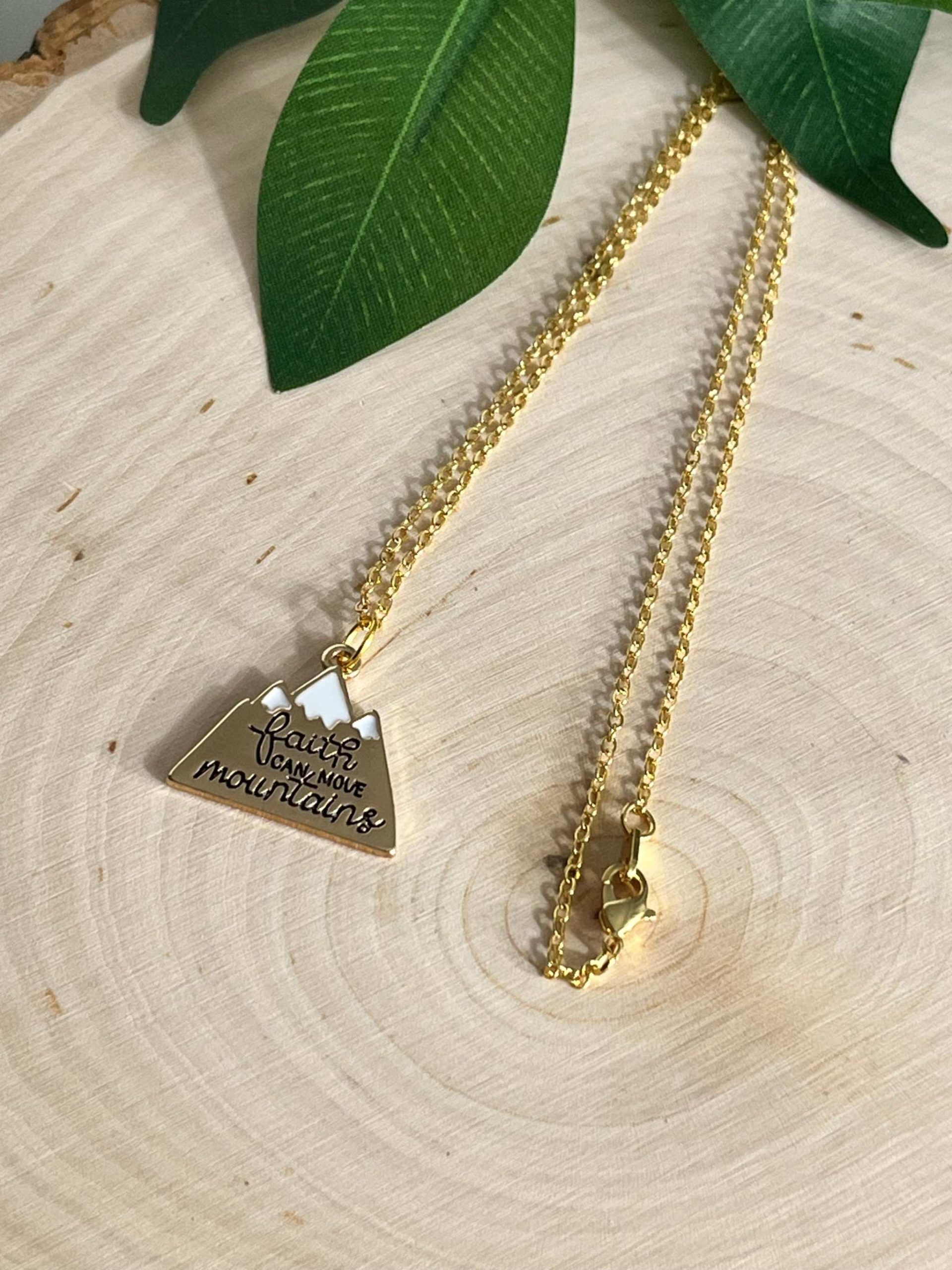 Gold Faith Can Move Mountains Pendant Necklace - Christian Jewelry Gift