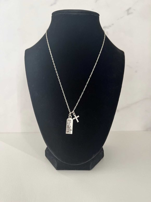 Silver Necklace – Sterling Cross Pendant with Faith & Cross Charms | Christian Jewelry Gift