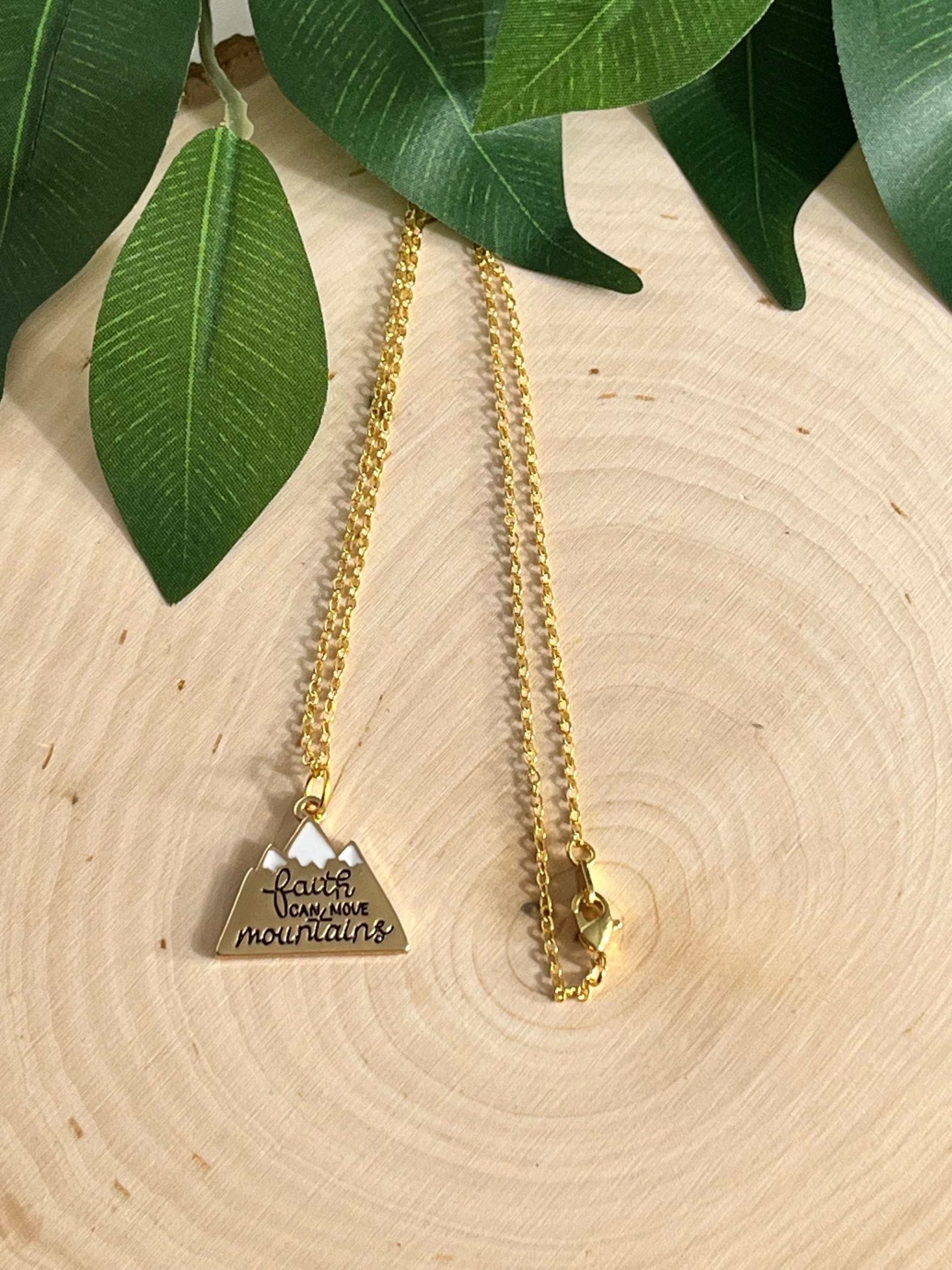 Gold Faith Can Move Mountains Pendant Necklace - Christian Jewelry Gift