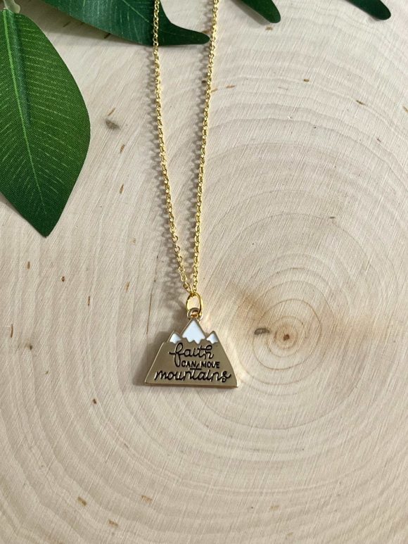 Gold Faith Can Move Mountains Pendant Necklace - Christian Jewelry Gift