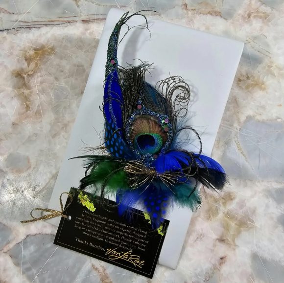 Beaded Peacock feathers Lapel Pin with Crystals | Boutonniere Wedding, Prom, Hoco, Event Fashion | Groomsman Tuxedo | Costume Party Keepsake - Image 10