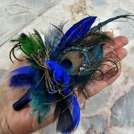 Beaded Peacock feathers Lapel Pin with Crystals - Boutonniere Wedding, Prom, Hoco, Event Fashion - Groomsman Tuxedo - Costume Party Keepsake