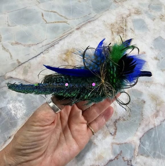 Beaded Peacock feathers Lapel Pin with Crystals | Boutonniere Wedding, Prom, Hoco, Event Fashion | Groomsman Tuxedo | Costume Party Keepsake - Image 2