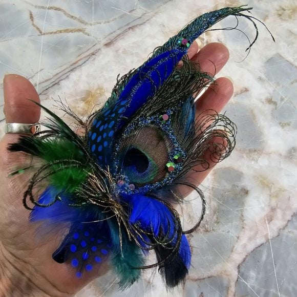 Beaded Peacock feathers Lapel Pin with Crystals | Boutonniere Wedding, Prom, Hoco, Event Fashion | Groomsman Tuxedo | Costume Party Keepsake - Image 6