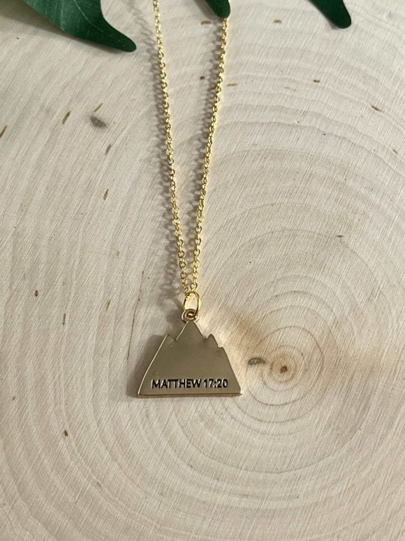 Gold Faith Can Move Mountains Pendant Necklace - Christian Jewelry Gift