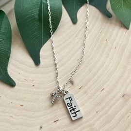 Silver Necklace – Sterling Cross Pendant with Faith & Cross Charms | Christian Jewelry Gift