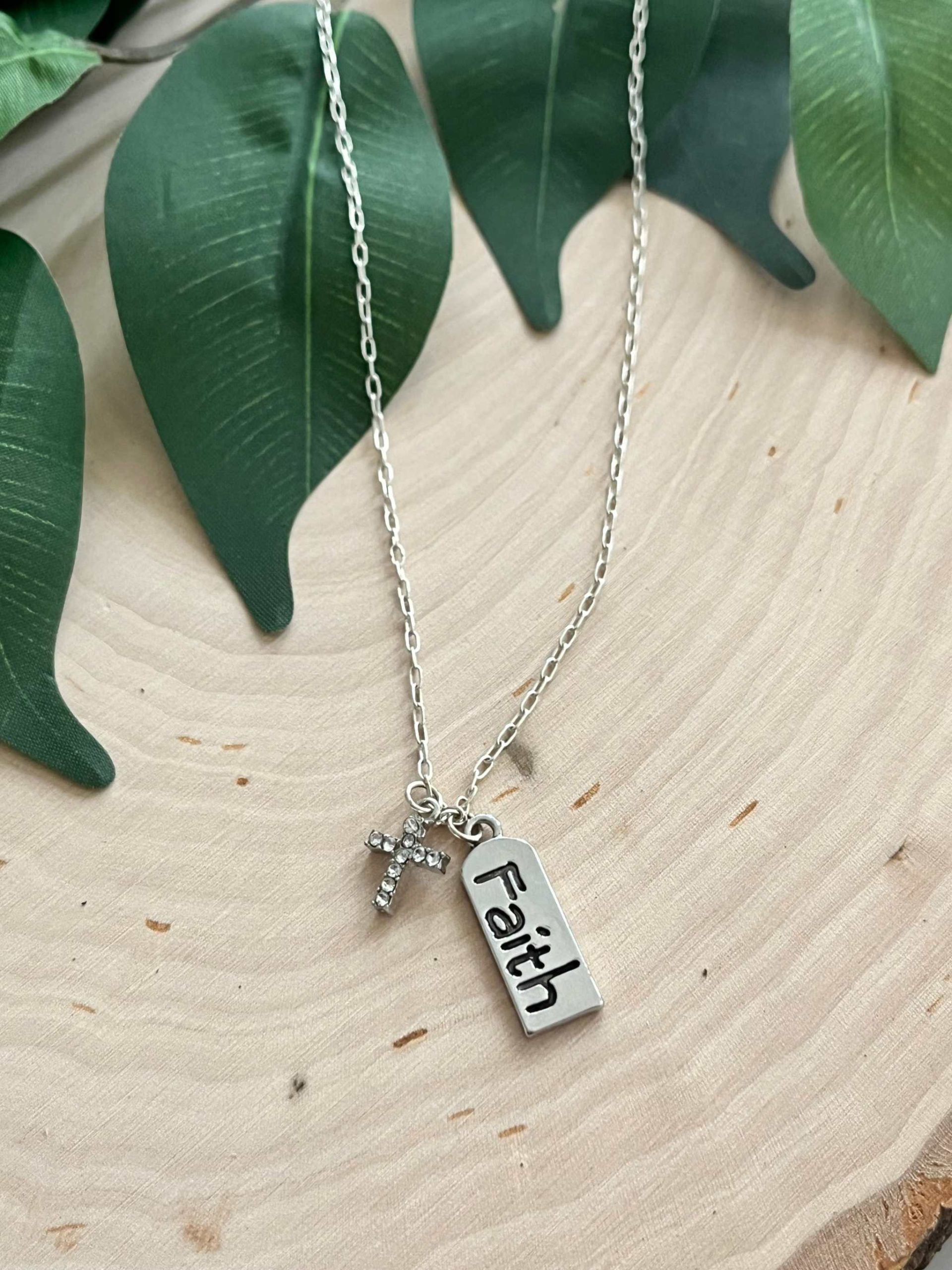 Silver Necklace – Sterling Cross Pendant with Faith & Cross Charms | Christian Jewelry Gift