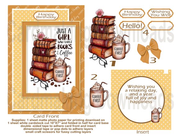 Printable 3D Layered Greeting Card | Book Lover & Coffee Theme| DIY Birthday, Thinking of You Card - Image 2