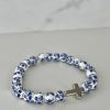 Handmade Blue Cross Bead Bracelet with Ceramic Glass Beads – Lightweight Christian Jewelry Gift for Women – Faith-Based Accessory for Daily Wear
