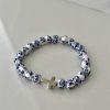 Handmade Blue Cross Bead Bracelet with Ceramic Glass Beads – Lightweight Christian Jewelry Gift for Women – Faith-Based Accessory for Daily Wear