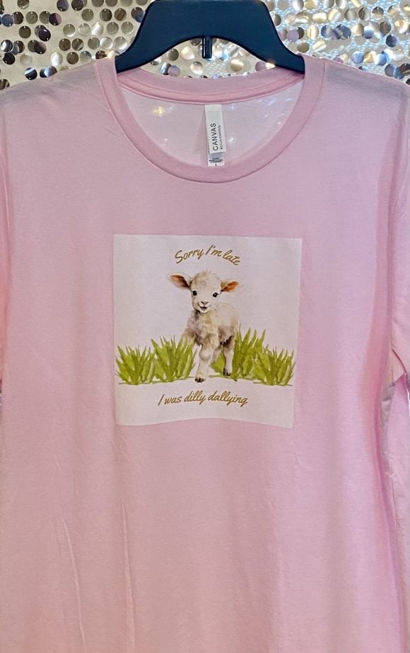 Sorry I’m late…I was dilly dallying t shirt, soft pink - Image 2