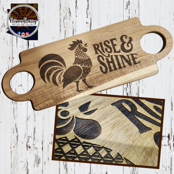 Rise and Shine Rooster Acacia Cutting Board – Rustic Farmhouse Kitchen Décor, Charcuterie Board, Homestead Gift