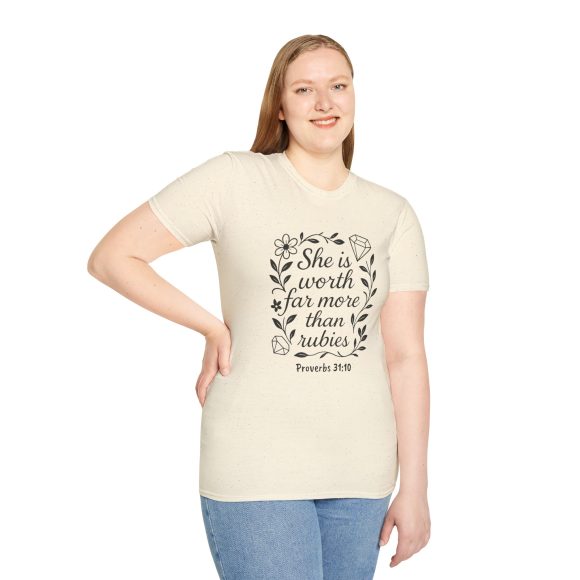 Personalized She is Worth More Than Rubies Softstyle T-Shirt - Image 46