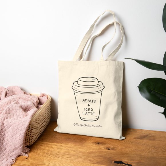 Personalized Jesus + Iced Latte Cotton Canvas Tote Bag