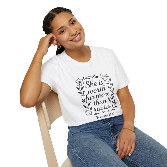 Personalized She is Worth More Than Rubies Softstyle T-Shirt - Image 16