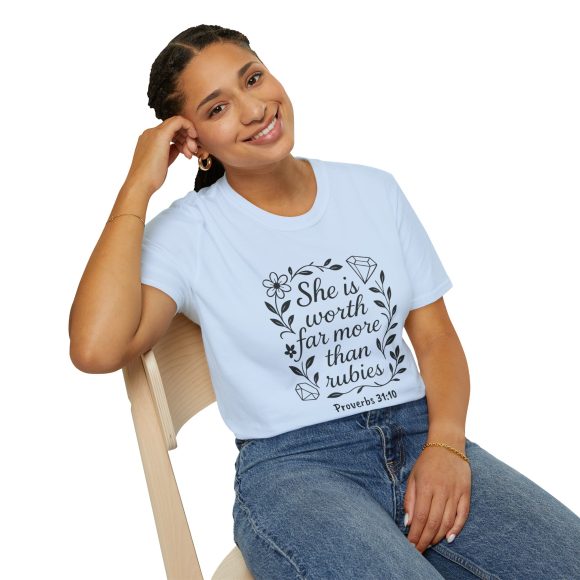 Personalized She is Worth More Than Rubies Softstyle T-Shirt - Image 65