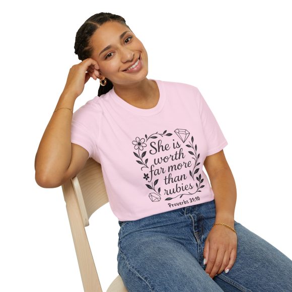 Personalized She is Worth More Than Rubies Softstyle T-Shirt - Image 8