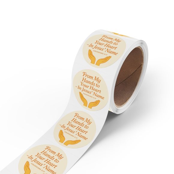 From My Hands To Your Heart – Round Sticker Roll for Small Christian Business Packaging - Image 3