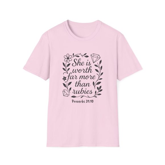 Personalized She is Worth More Than Rubies Softstyle T-Shirt - Image 2