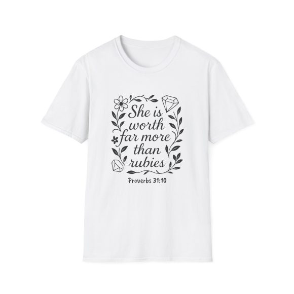 Personalized She is Worth More Than Rubies Softstyle T-Shirt - Image 9