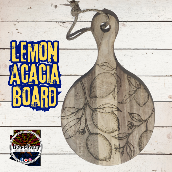 Round Acacia Cutting Board – Lemon & Leaves Design | Handmade Homestead Kitchen Gift (Copy)