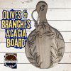 Round Acacia Cutting Board – Olive Leaf Pattern | Mediterranean Rustic Style