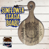 Round Acacia Cutting Board – Hand-Drawn Sunflower | Rustic Floral Serving Board