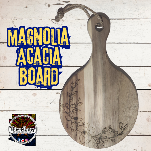 Round Acacia Cutting Board – Magnolia Branches Design | Southern Charm Serving Board