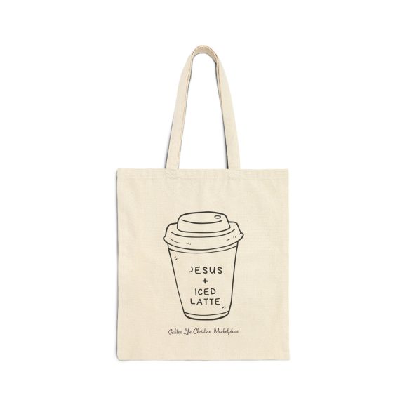 Personalized Jesus + Iced Latte Cotton Canvas Tote Bag - Image 2