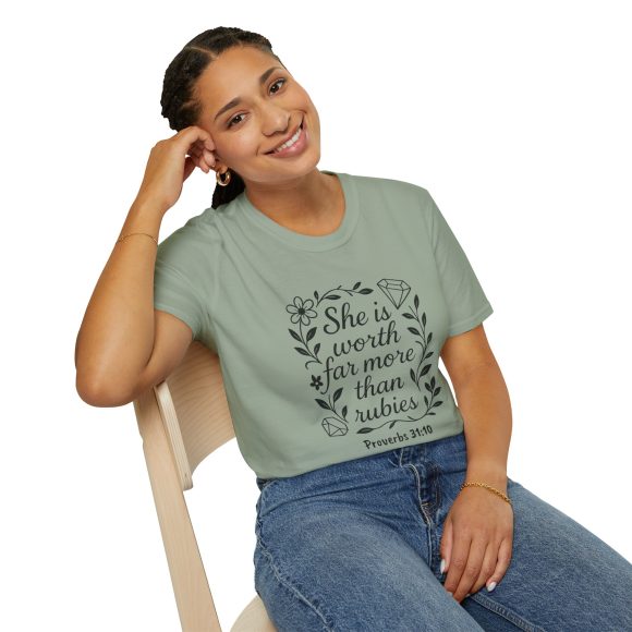 Personalized She is Worth More Than Rubies Softstyle T-Shirt - Image 57